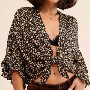 Free People Calisto Bed Jacket Blouse Floral Size S